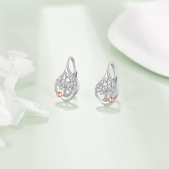 Women's Sterling Tree Silver Dangle Drop Hoop Leverback Comfortable Earring - Picture 1 of 6